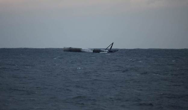 Falcon 9 First Stage Booster Floats On Atlantic Ocean, Photo Courtesy SpaceX