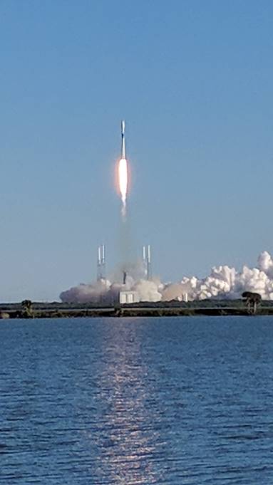 Falcon 9 GPS III-SV01 Launch View From Press Site, Photo Courtesy Cliff Lethbridge/Spaceline