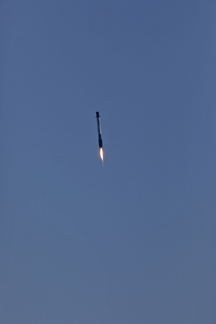 Falcon 9 Booster Descends Prior To Landing Mishap, Photo Courtesy NASA