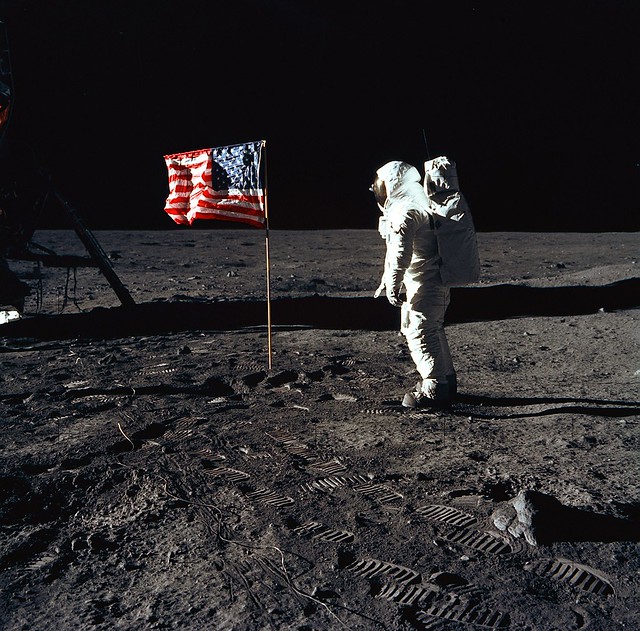 Astronaut Buzz Aldrin With American Flag, File Photo Courtesy NASA