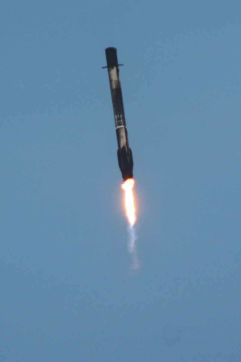 Falcon 9 Booster Approaches Landing, Photo Courtesy Carleton Bailie-Spaceline